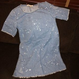 Denim Bleached Distressed TShirt Dress. NEVER WORN